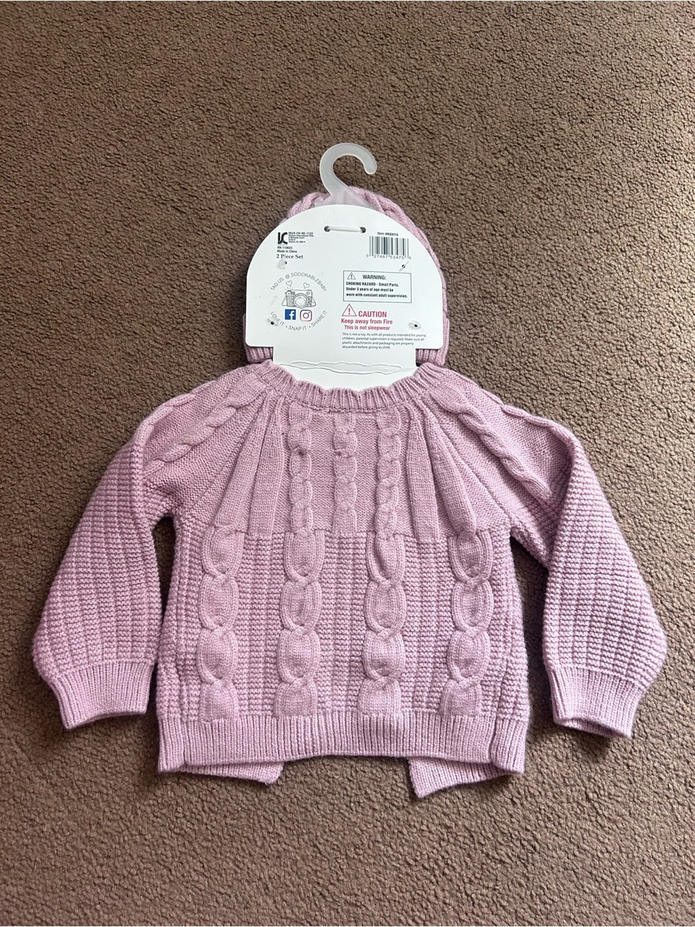 Chunky Knit Baby Sweater & Hat Set 6-12 Months Rose Color Soft - Picture 4 of 5